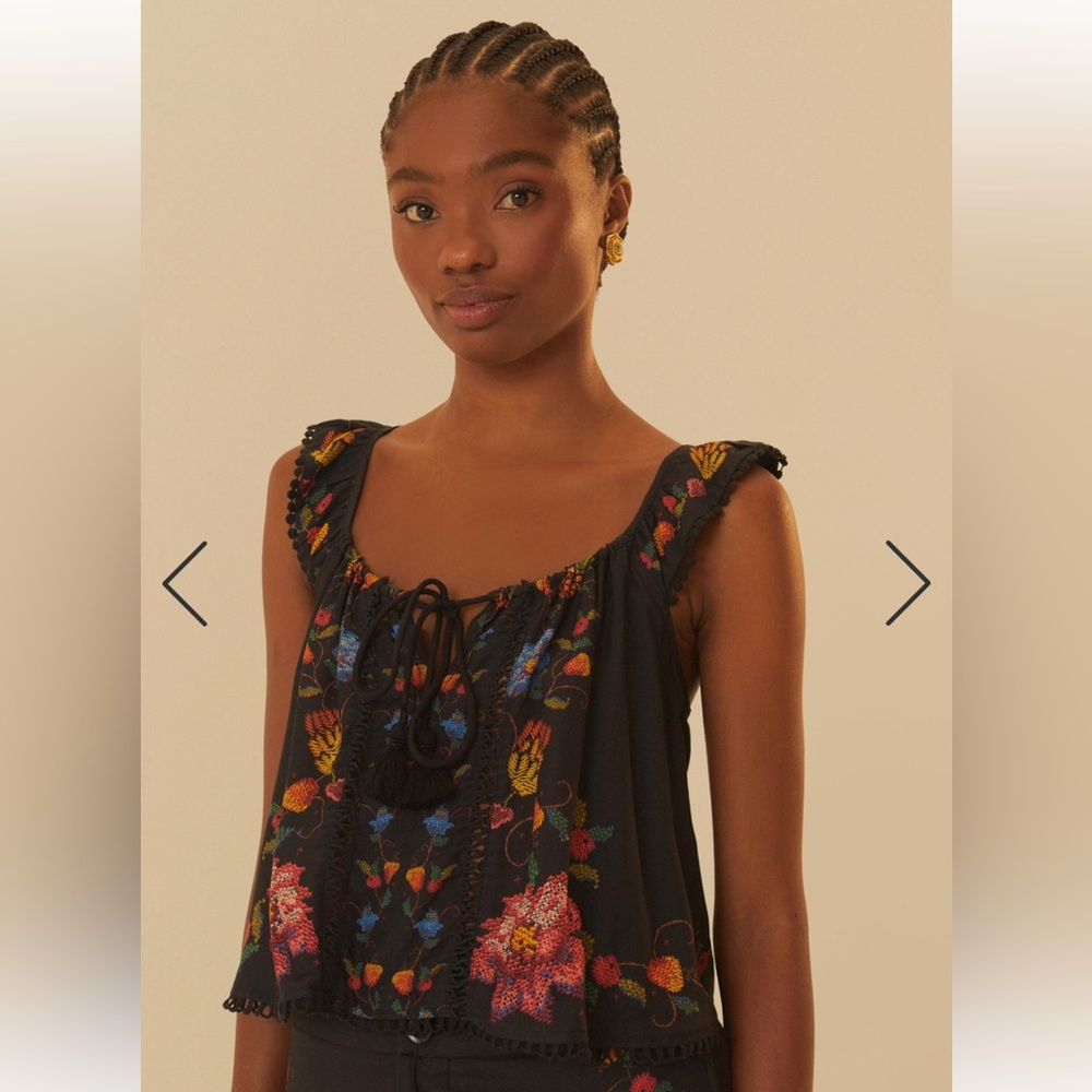Farm Rio - Embroidered fruit printed tank top (M)